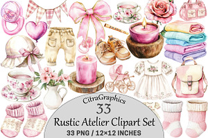 Watercolor Rustic Atelier Clipart, an Illustration by CitraGraphics