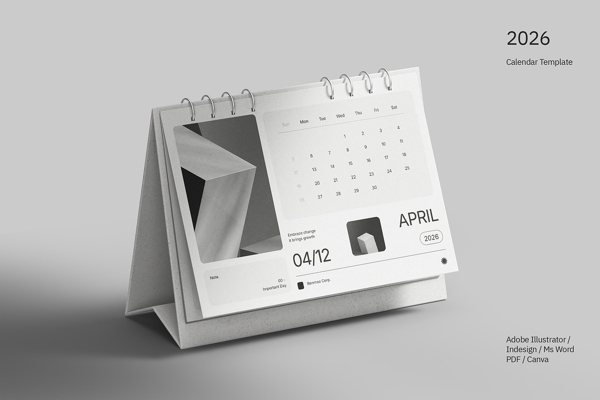 2026 Desk Calendar - Benmoo, a Stationery Template by fakhroo (Photo 4 of 5)