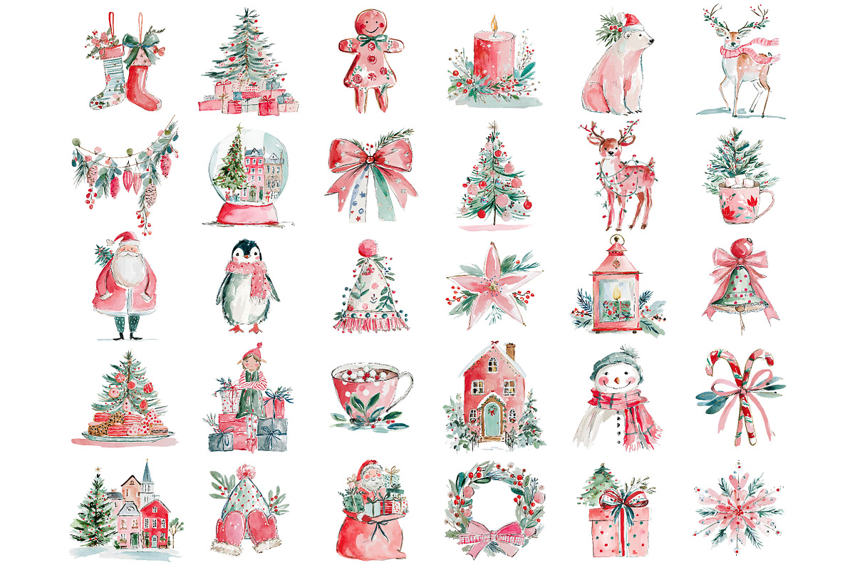 Cozy Christmas Watercolor Clipart, an Illustration by Craft Nest (Photo 2 of 2)