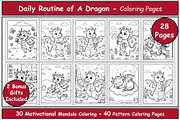 Dragon Daily Routine Coloring Pages, an Animal Illustration by Lamia Emad (Thumbnail 1 of 5)