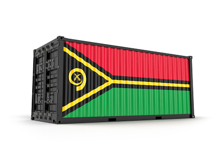 Cargo container with flag of Vanuatu