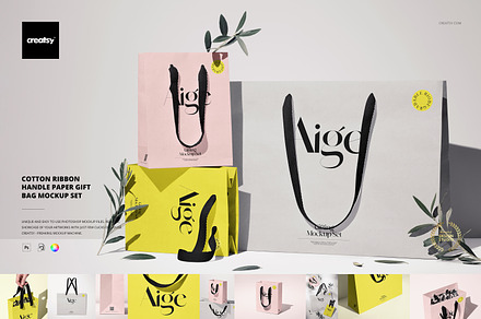 Cotton Handle Paper Gift Bag Mockup, a Packaging Mockup by creatsy5