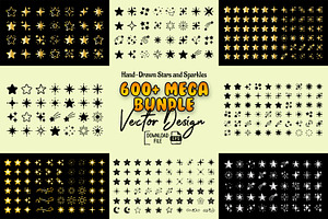 Hand Drawn Star and Sparkles Doodles