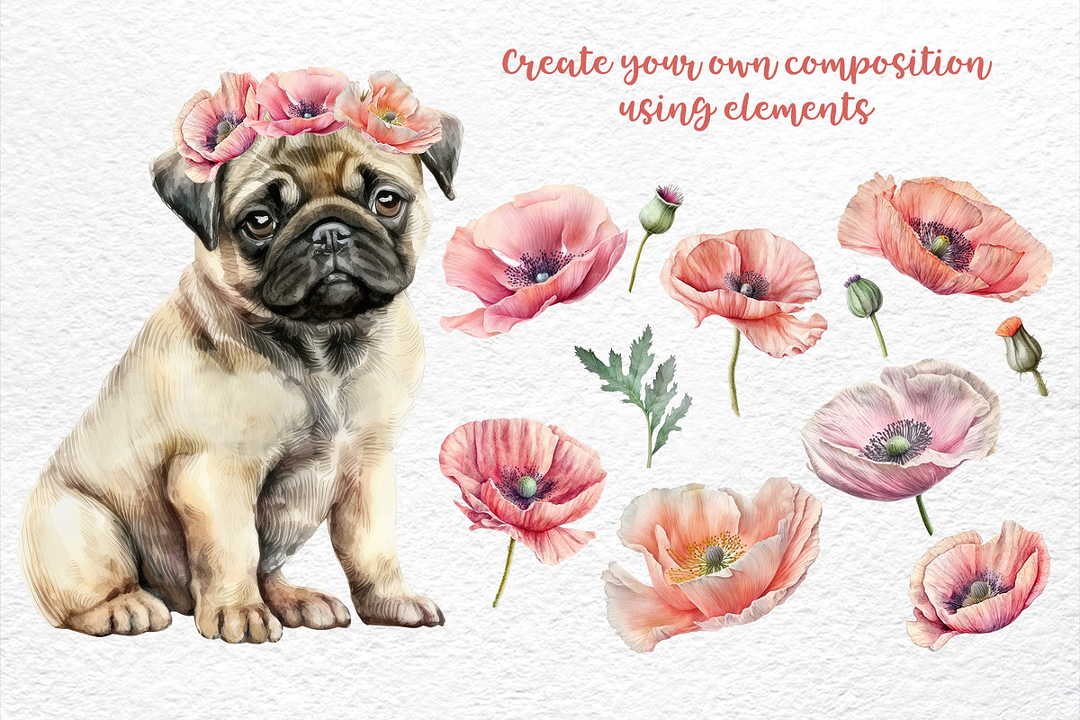 Playful Pugs. Watercolor, an Animal Illustration by Watercolor dreams (Photo 5 of 6)