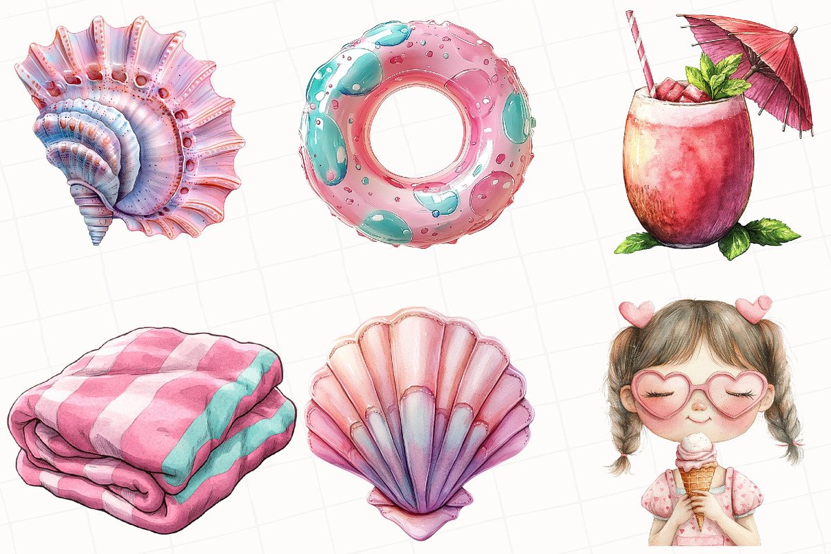 Pink & Mint Summer Clipart, an Illustration by OK Design (Photo 3 of 5)
