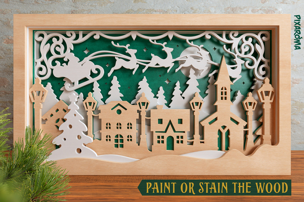 Christmas Village 3D Layered SVG Cut, an Illustration by pixaroma (Photo 7 of 16)