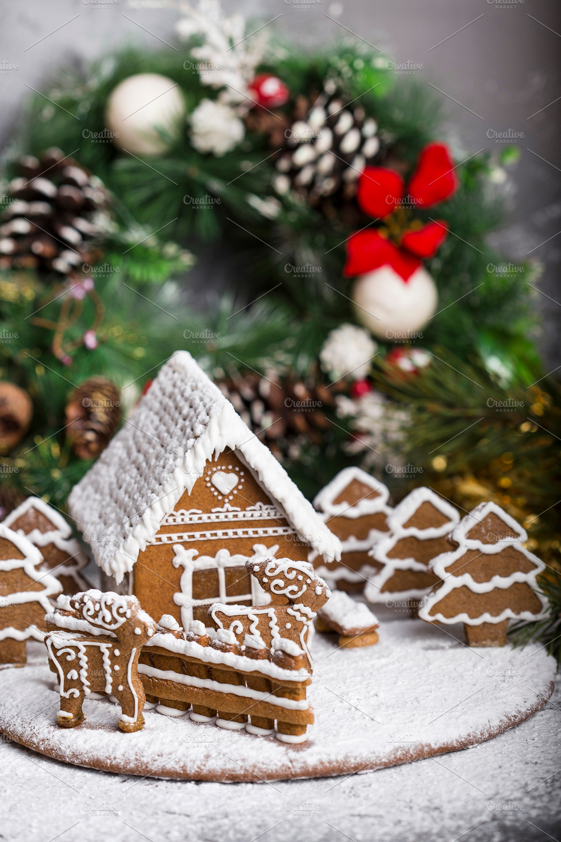 Homemade gingerbread house featuring advent, baked, and biscuit, a Food & Drink Photo by Marina_Pronina