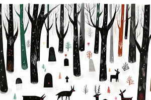 Animals at a creepy cartoon cemetery, an Empty State Illustration by Sybillla