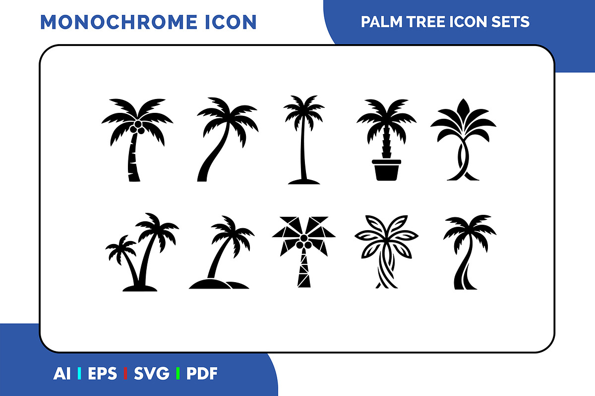 Palm Tree Icon Set Monochrome Vector, a Solid Icon by Fontmine Studio (Photo 1 of 3)