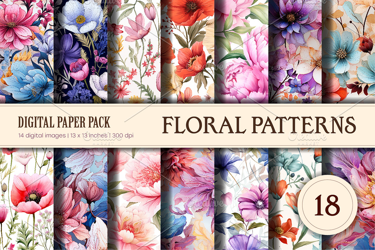 Floral Patterns 18. Digital Paper., a Texture Illustration by KENO Mascots (Photo 1 of 3)