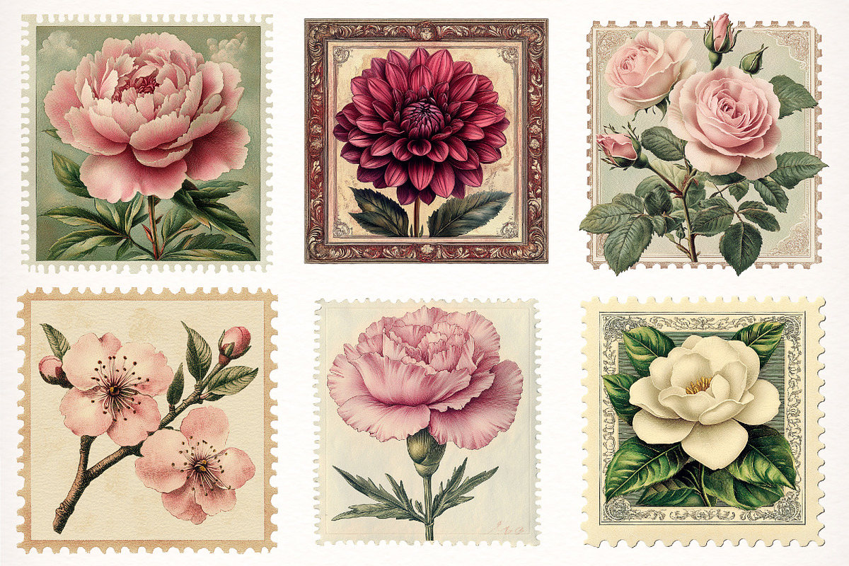 Vintage Floral Postage Stamp Clipart, a Transportation Illustration by Digital Artistic99 (Photo 3 of 10)