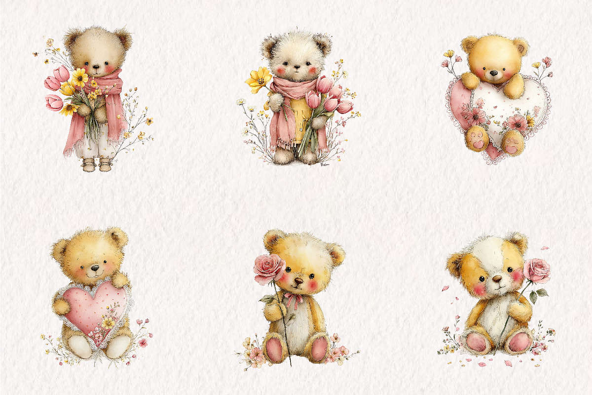 Whimsical Spring Teddy Bear Clipart, an Illustration by CreationArt (Photo 4 of 10)