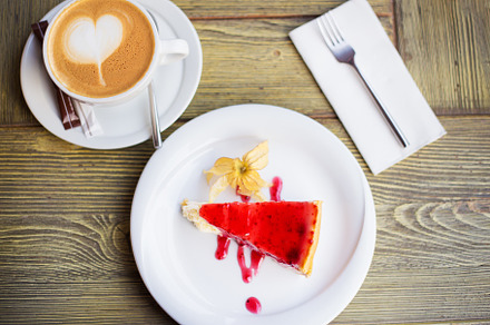 Delicious and beautiful cheesecake with strawberry jam, a Food & Drink Photo by Artsaba Family