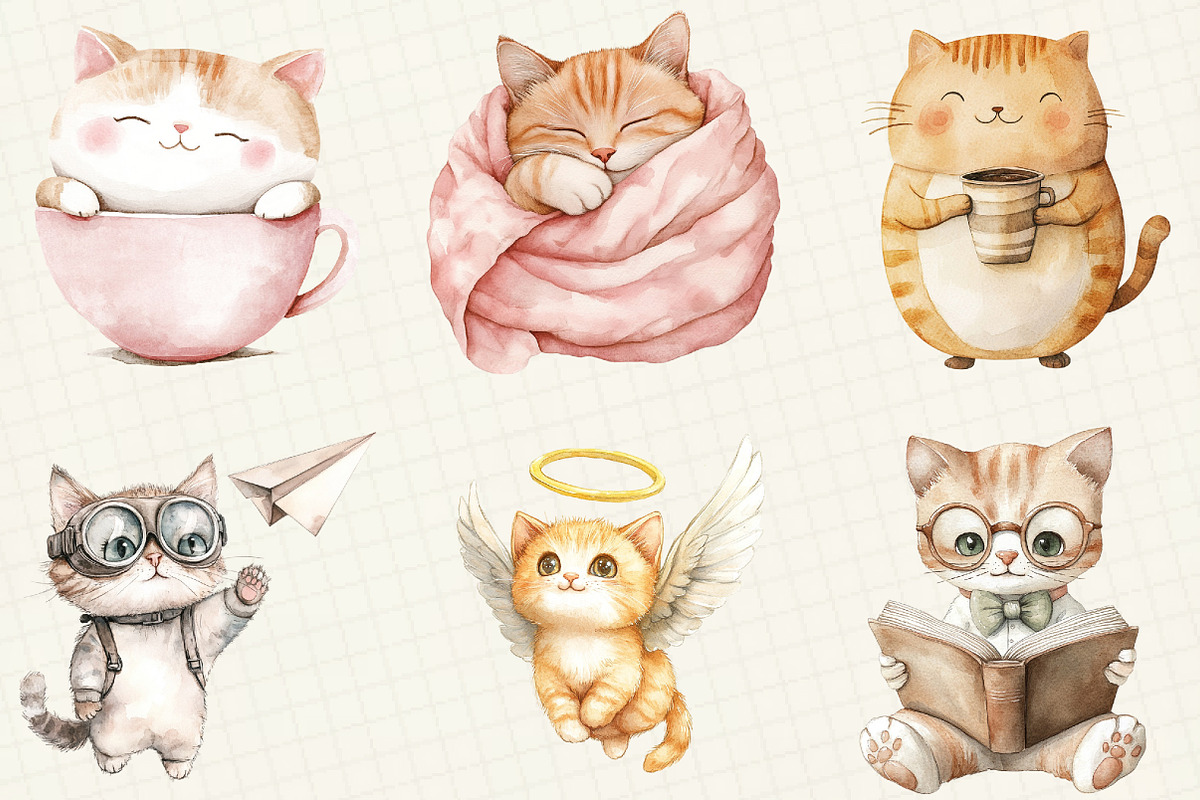 Cute Cat Sublimation Clipart, an Illustration by OK Design (Photo 3 of 5)