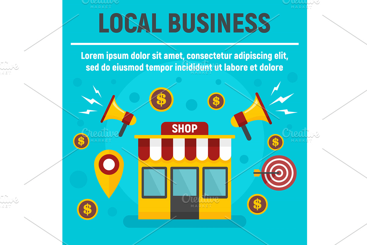 Local business shop concept banner, an Object Illustration by Ylivdesign