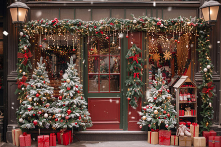 A festive storefront adorned with sn, a Photo by Tanuart