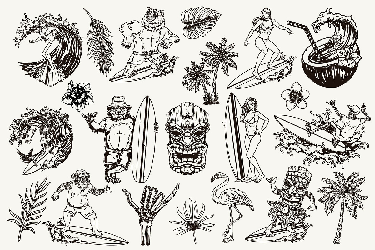 Surfing illustrations set, an Illustration by DGIM studio (Photo 2 of 8)