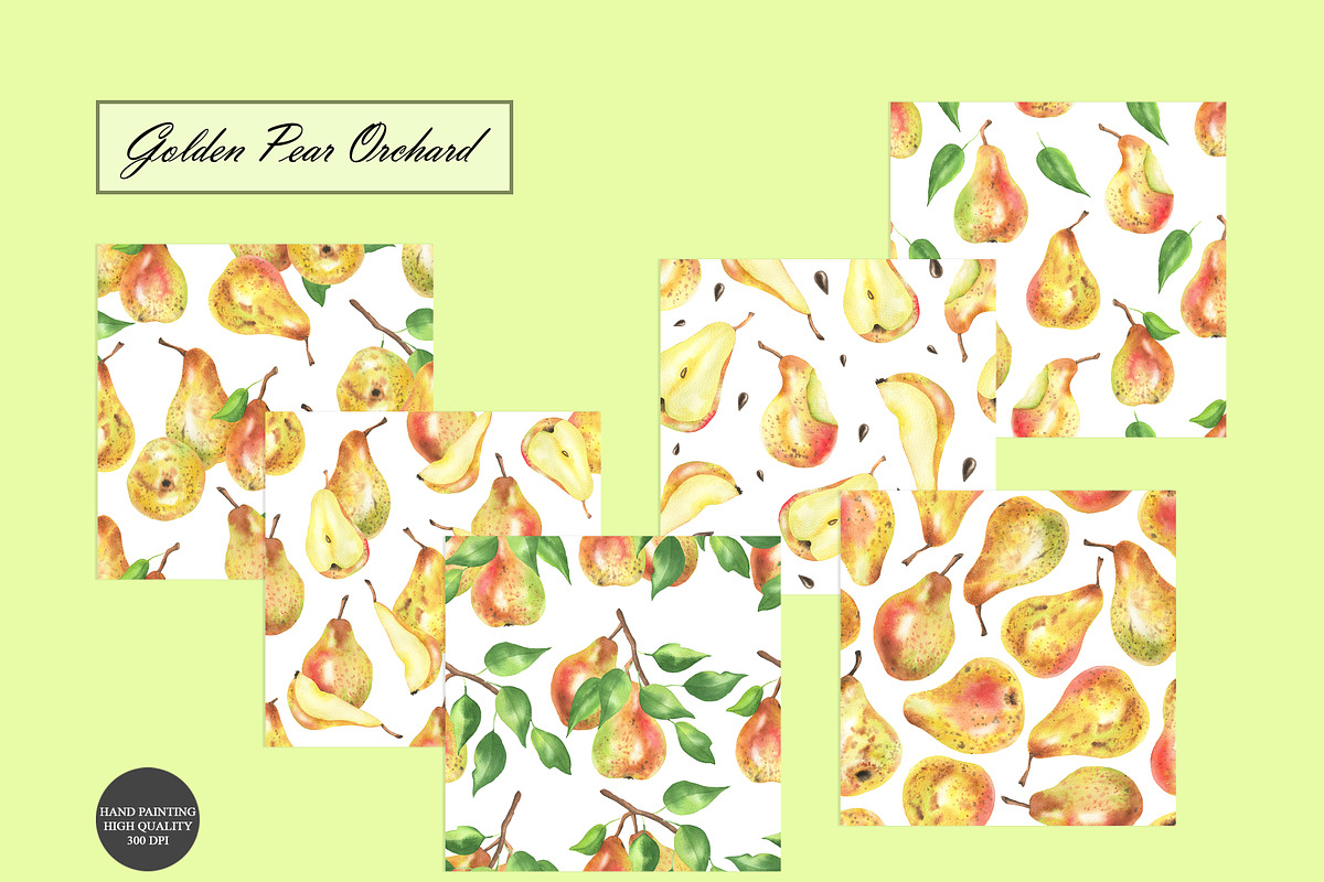 Watercolor Pear Seamless Patterns, a Food Illustration by OlDm_Shop (Photo 8 of 10)