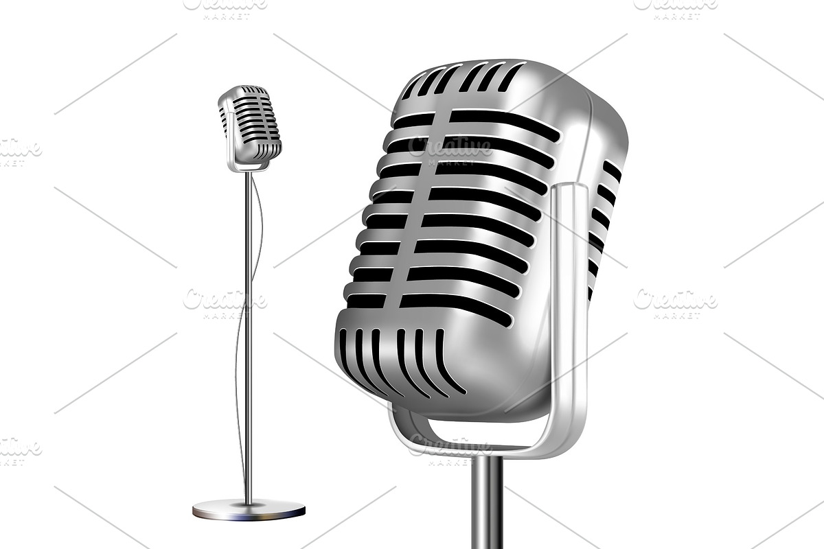 Retro Metal Microphone With Stand, an Object Graphic by pikepicture