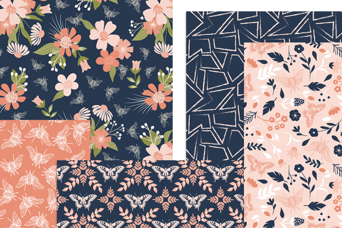 Navy and Blush Floral Patterns, a Pattern Graphic by Wild Twig Co (Photo 7 of 7)