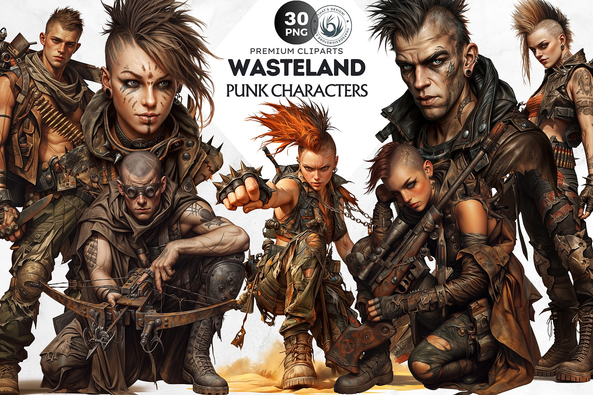 Wasteland Punk Character Clipart Set, a Decorative Illustration by ThatsDesignArt (Photo 1 of 10)
