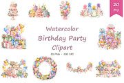 Watercolor Birthday Party Clipart, a Decorative Illustration by BerryPieArt (Thumbnail 1 of 4)