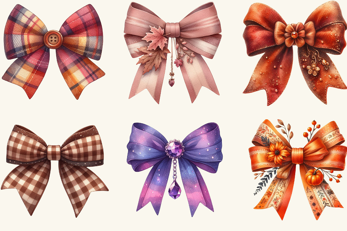 Autumn Coquette Bows Clipart, a Work Illustration by cherrydesign (Photo 3 of 3)