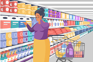 Shopping supermarket elderly woman, a Food Illustration by Lemberg Vector