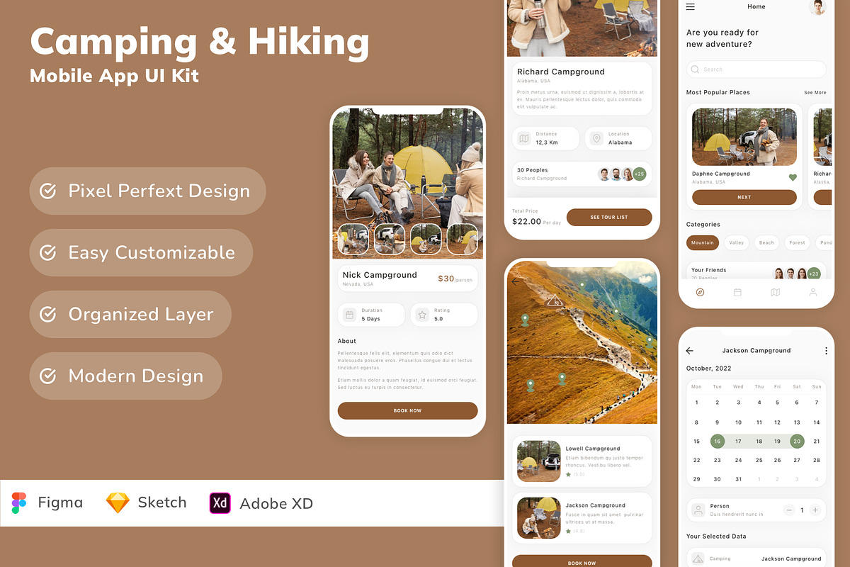 Camping & Hiking Mobile App UI Kit, an UI Kit Template by Betush (Photo 2 of 2)