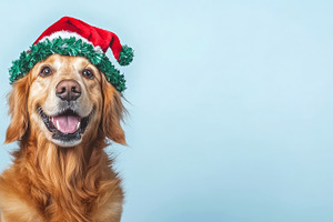 Golden Retriever in Santa Hat, an Animal Photo by Ocean Digital Art
