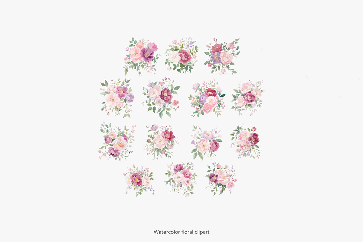 floral clipart watercolor peonies, a Decorative Illustration by Patishop Art (Photo 8 of 10)