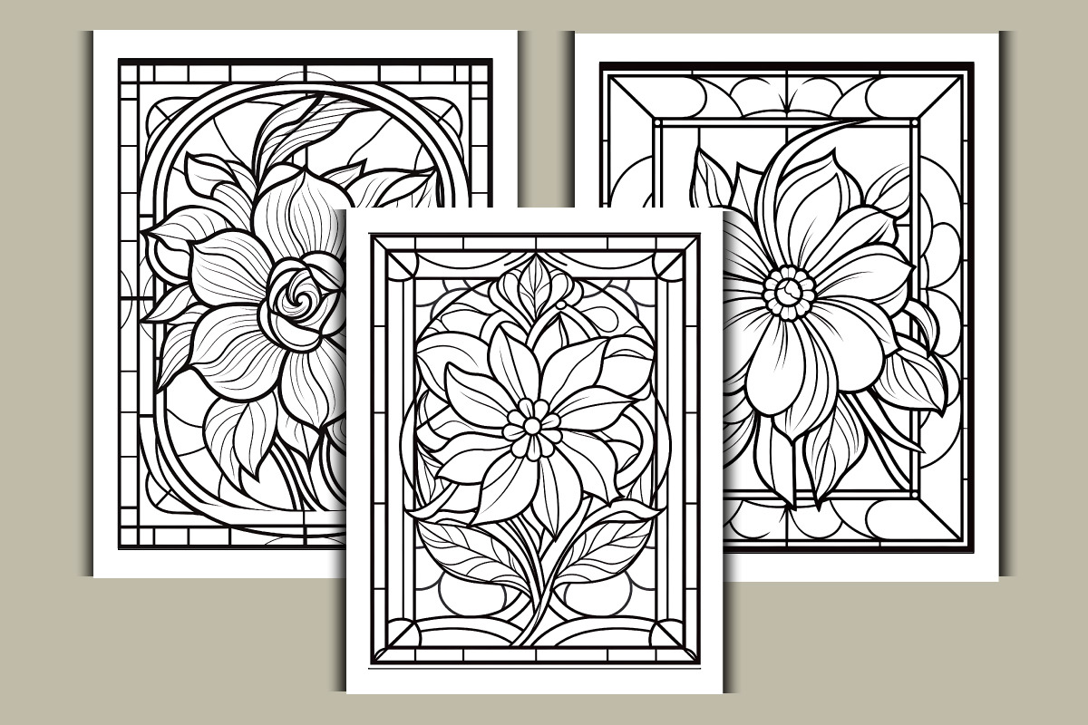 Stained Glass Flower Coloring Pages, an Object Graphic by protabsorkar11 (Photo 2 of 4)