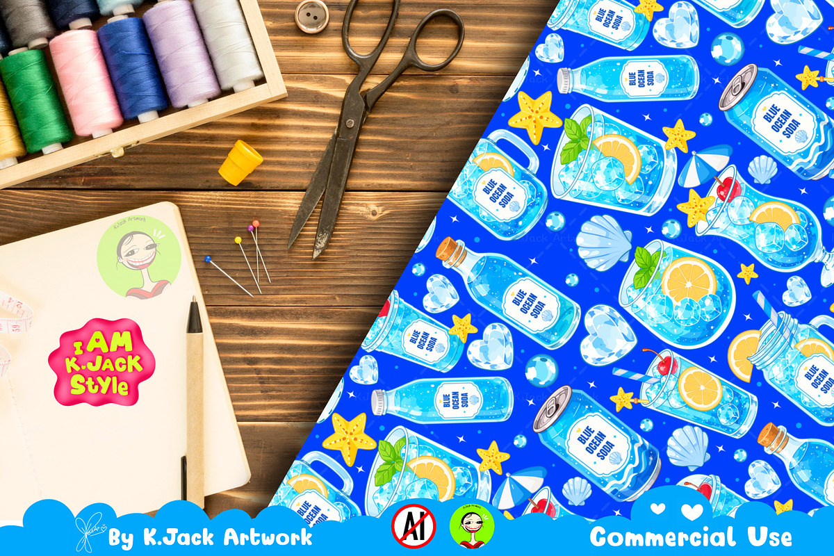 Cute Blue Ocean Soda Seamless, a Background Graphic by K.JackArtwork (Photo 6 of 8)