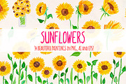 Bright Sunflowers 34 Sunny Vectors, a Decorative Illustration by Violet LeBeaux (Thumbnail 1 of 3)