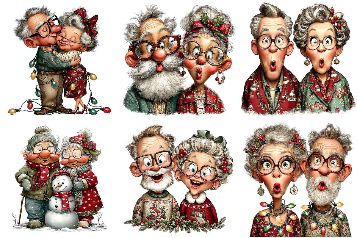 Funny Elderly Couple Christmas Party, an Illustration by Craft Nest (Photo 9 of 10)