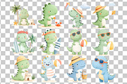 Beach Dino Watercolor Clipart PNG, a Seasonal Illustration by Nicolle's Colorful Art (Thumbnail 4 of 4)