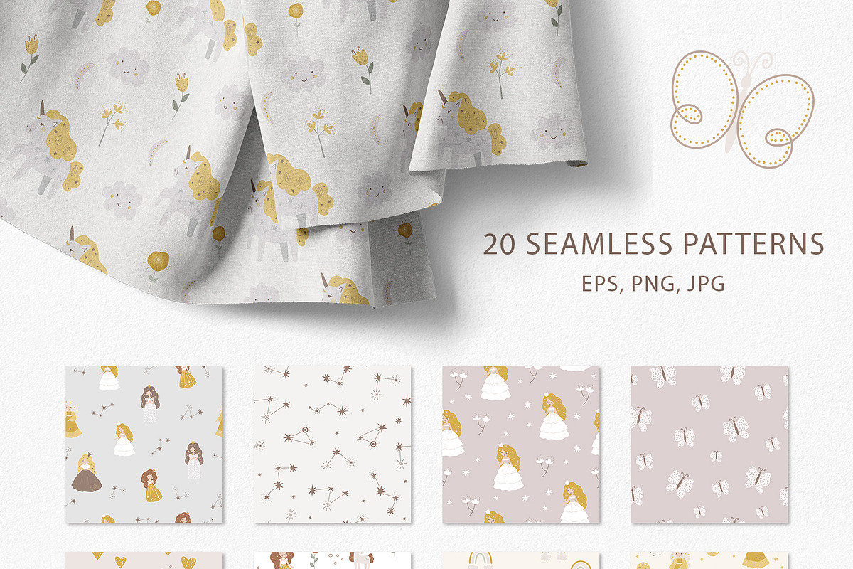 Princess & Unicorn clipart & pattern, an Animal Illustration by polikarpovaart (Photo 7 of 11)
