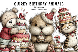 Quirky Birthday Animals Clipart, an Illustration by CreationArt