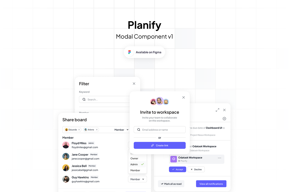 Planify - Modal component V1, an UI Kit Template by cansaasstudio