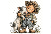 Boy and Piglet Clipart JPG, a Person Illustration by Memories By Lea (Thumbnail 13 of 18)
