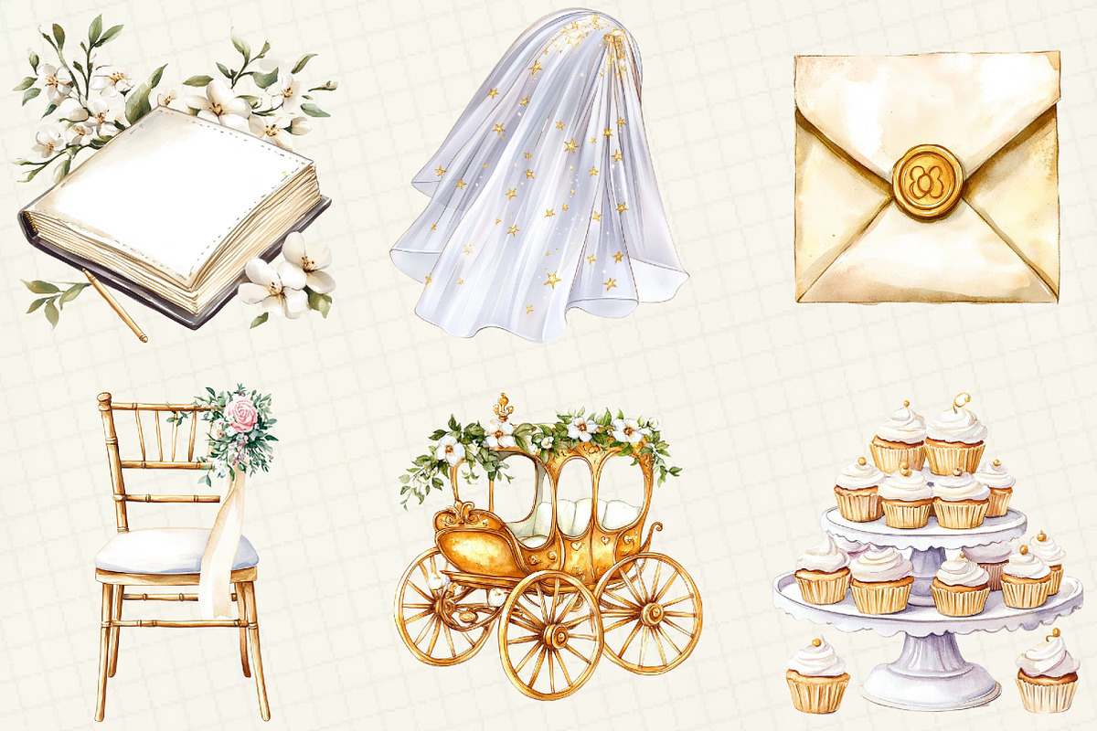 White & Gold Wedding Clipart, an Illustration by OK Design (Photo 4 of 5)
