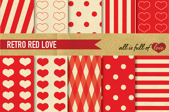 Red Background Vintage Patterns LOVE preview 6