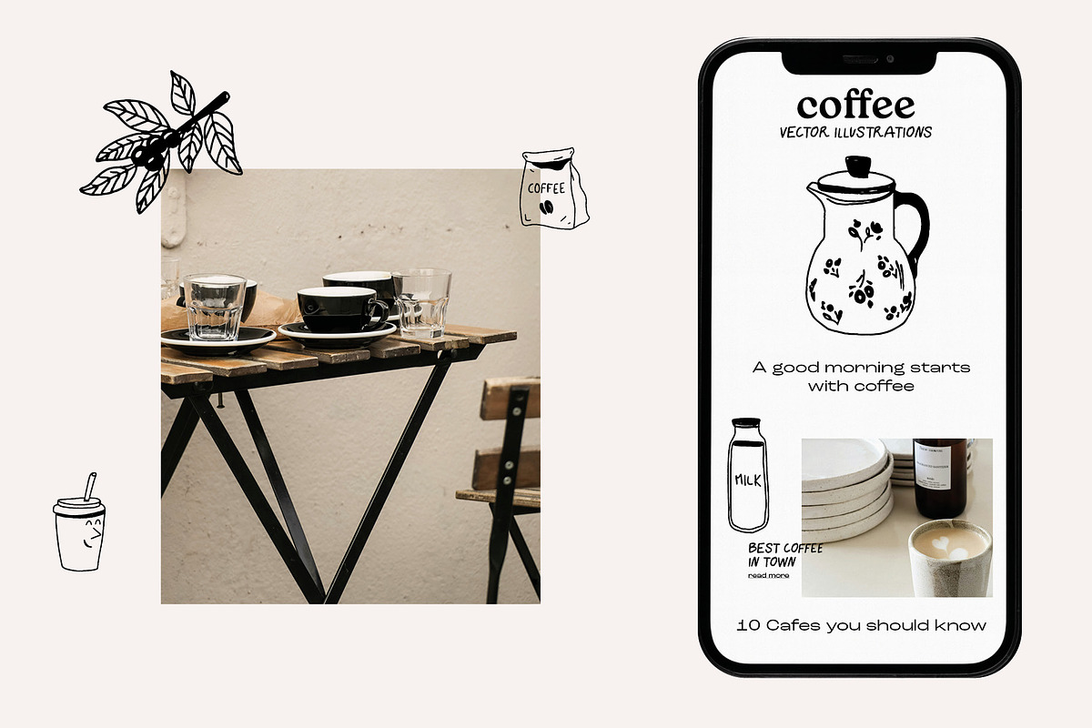 Coffee Hand-Drawn illustrations, a Food Illustration by dicreate (Photo 7 of 12)