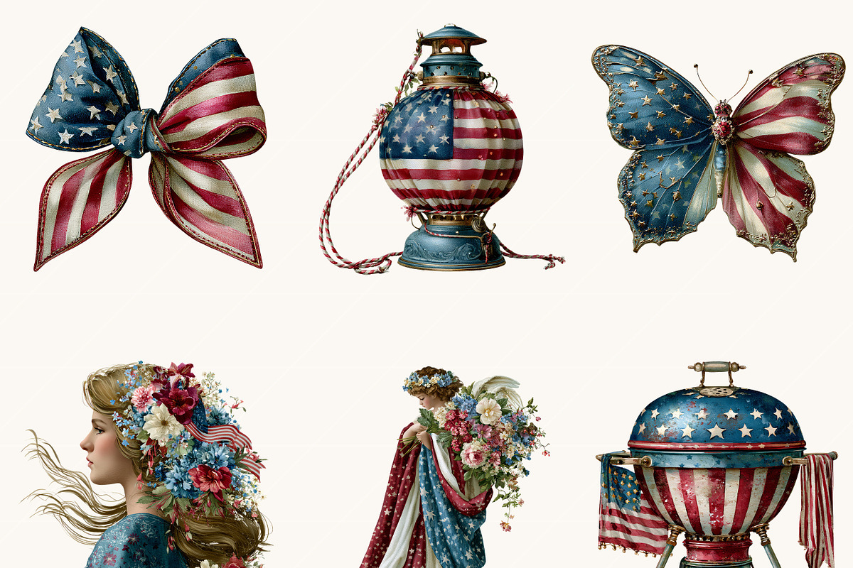 Watercolor 14 th of July Clipart, a Seasonal Illustration by BusyDaydesign (Photo 6 of 9)