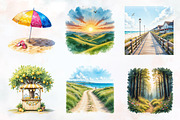 Summer Scenery Watercolor Cliparts, an Illustration by RobertsArt (Thumbnail 7 of 8)