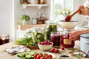 Canning fruits and vegetables on far, a Photo by Dvoevnore photos