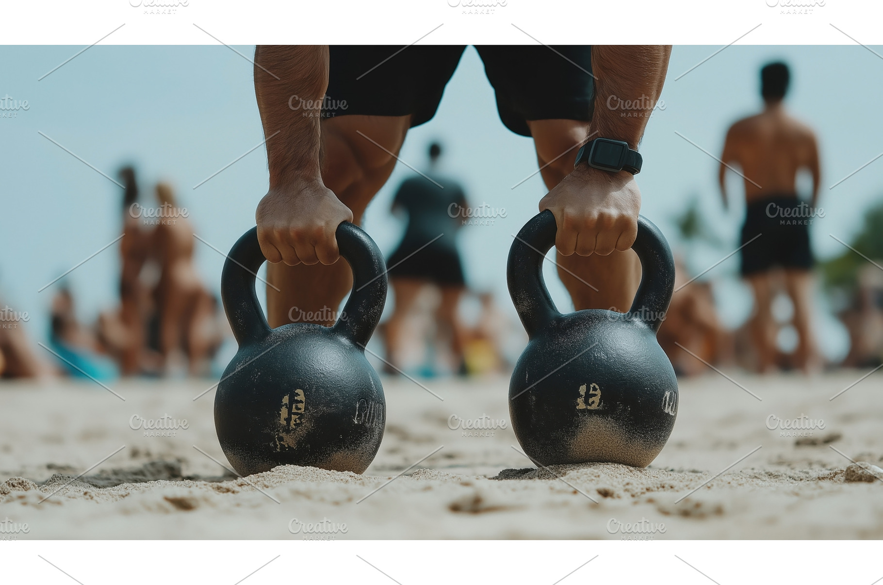 A person holds two kettlebells on a, a Sports & Recreation Photo by Sergey Kotenev