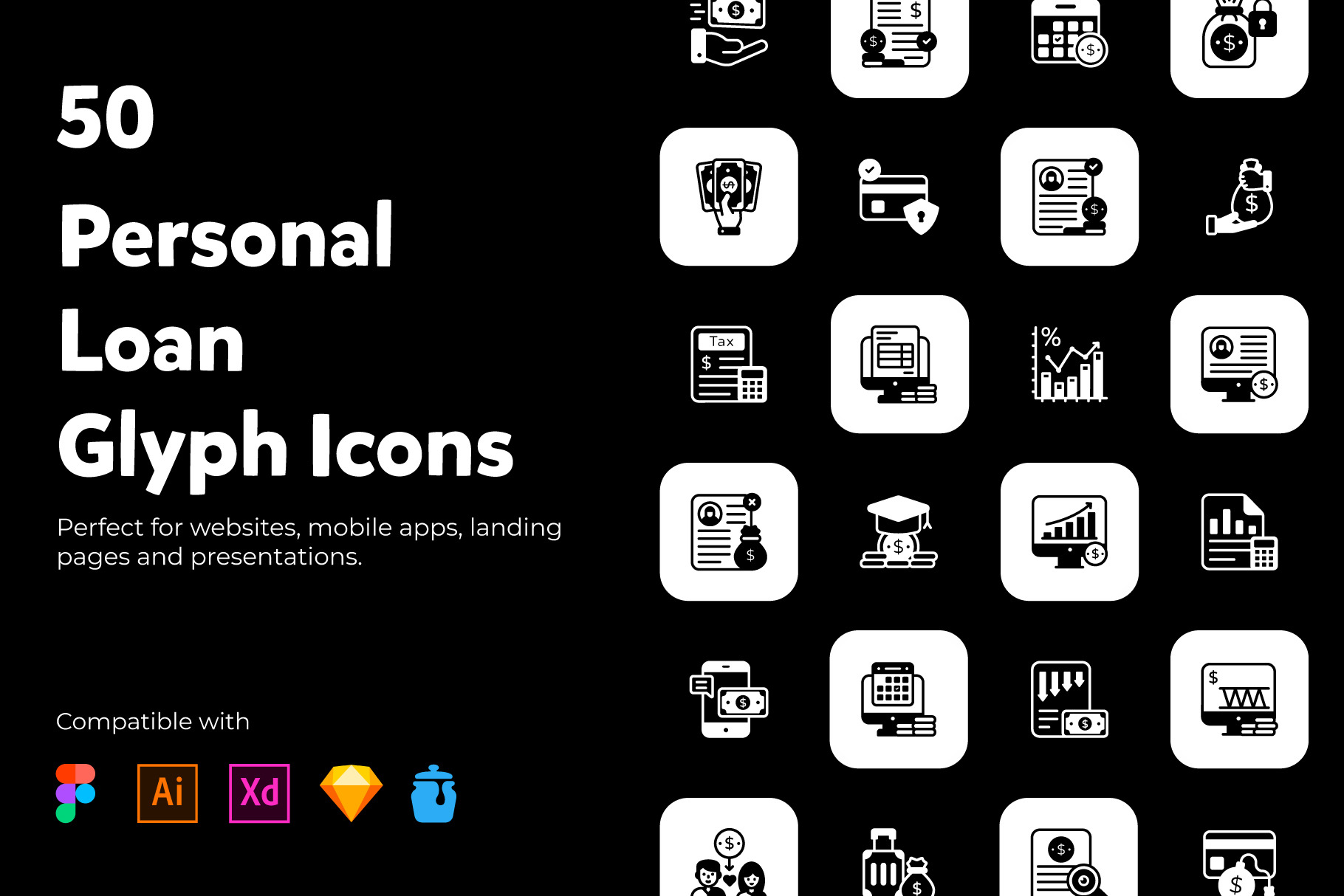 Personal Loans Glyph Icons by Brickclay | Creative Market