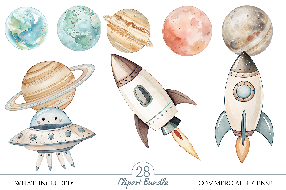 Little Astronauts Watercolor Set, an Illustration by MockupWizard (Photo 3 of 5)