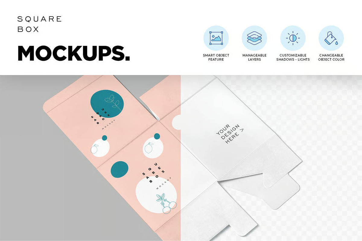 Unfolded Square Box Mockups, a Packaging Mockup by megostudi0 (Photo 6 of 6)